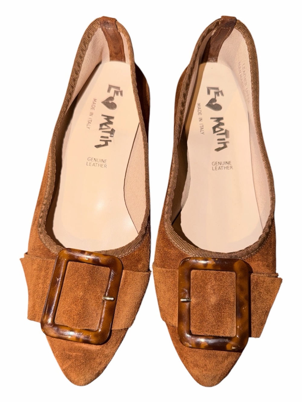 LE MATIN Brown Suede Pointed-Toe Flats with Buckle